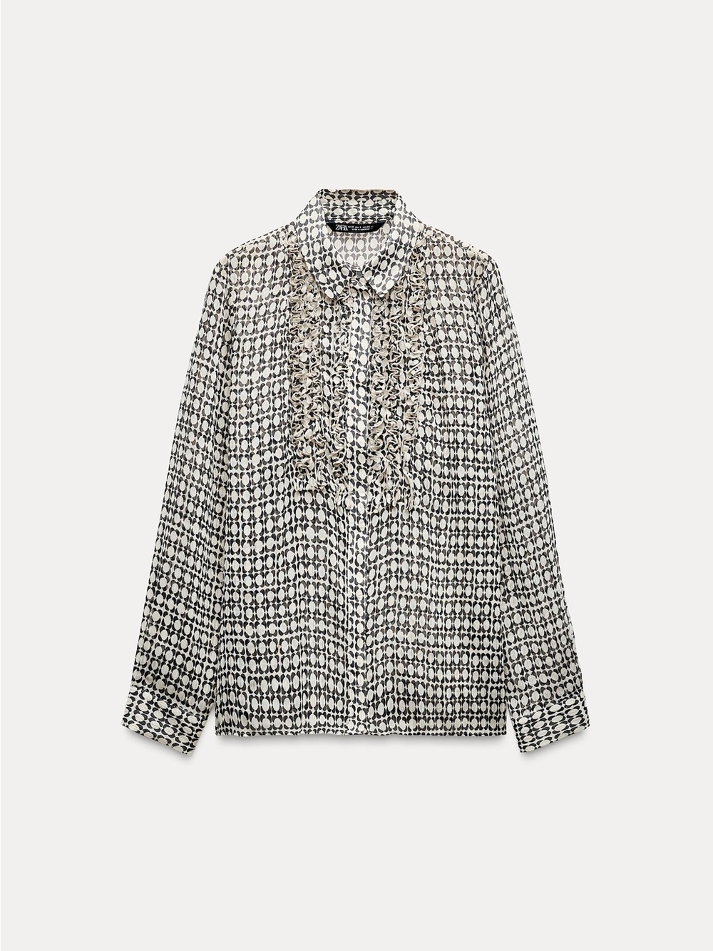 Zara Black & White Geometric Ruffle Blouse